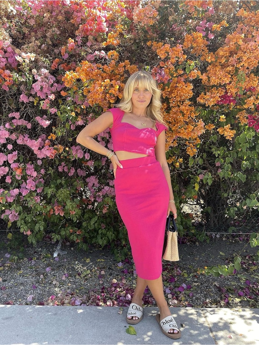 The Drop Larsen Kimball Hot Pink Ribbed Midi Skirt Large NWT